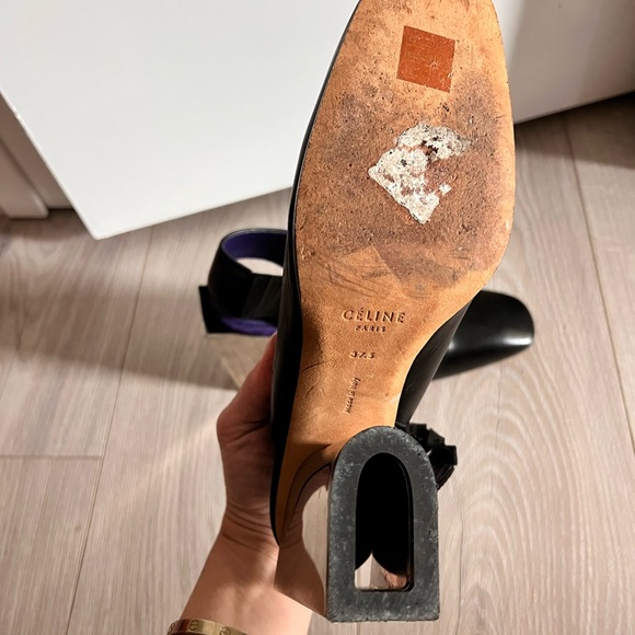 Céline Spring 2014 by Phoebe Philo leather and metal sculptural heels, sz 37.5 - Picture 6 of 7